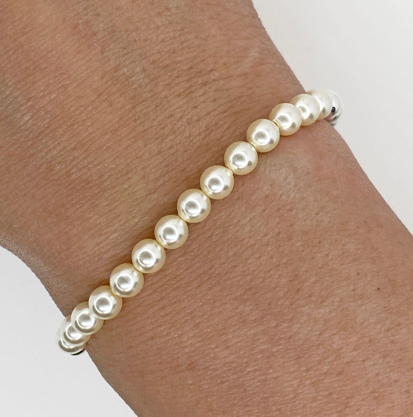 Swarovski Pearl Accent Bead Bracelet in Cream and Silver