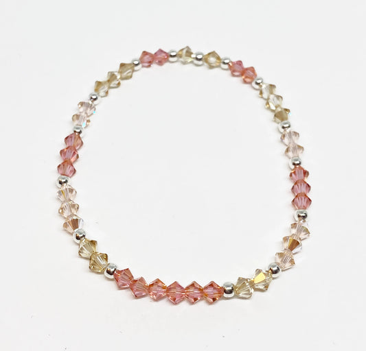 Swarovski Crystal Accent Bracelet in Rose Champagne - with Silk and Golden Shadow Swarovski Crystals