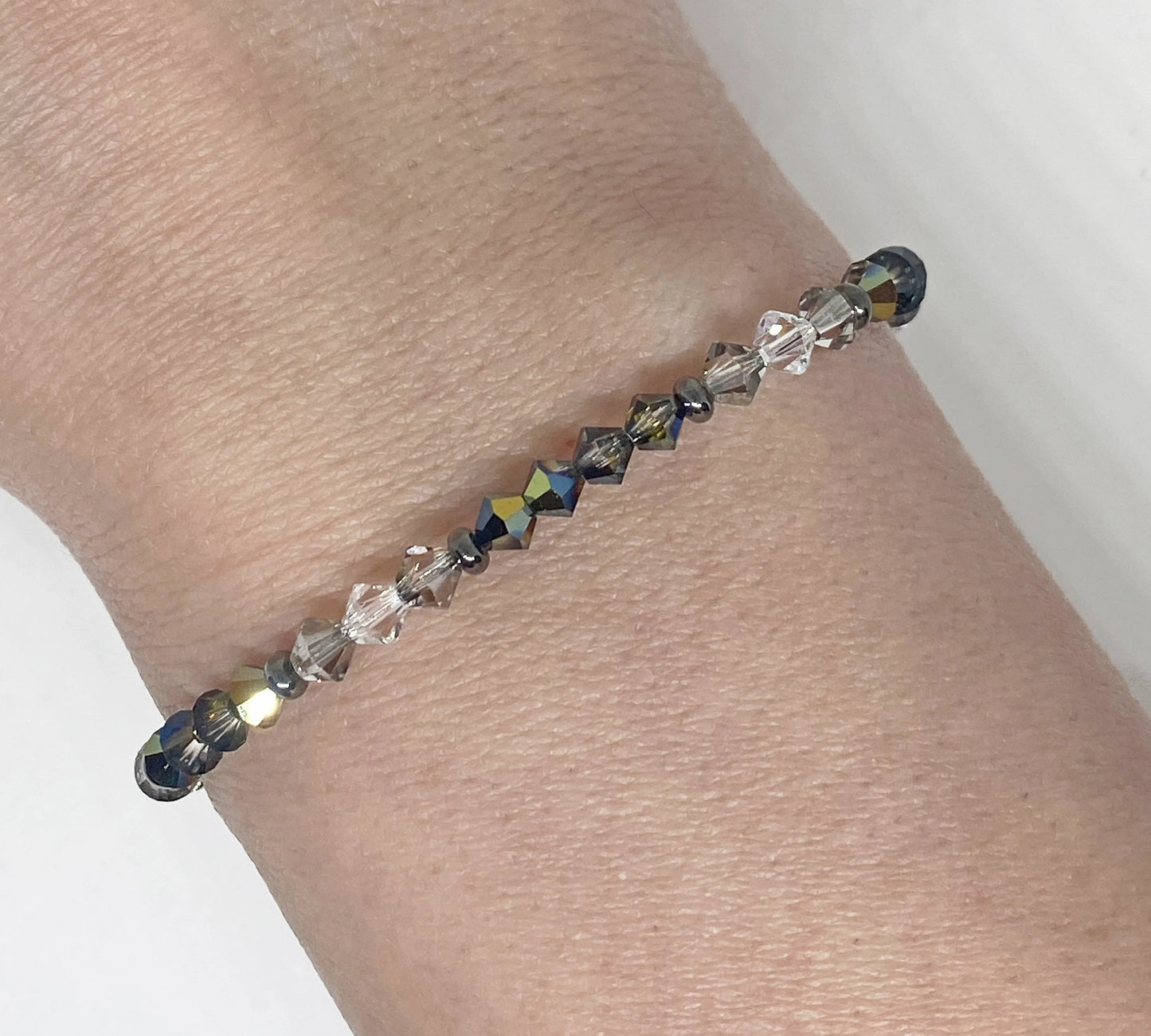 Swarovski Crystal Stretch Accent Bracelet in Carbon Gray - with Tabac, Crystal Satin, and Clear Swarovski Crystals