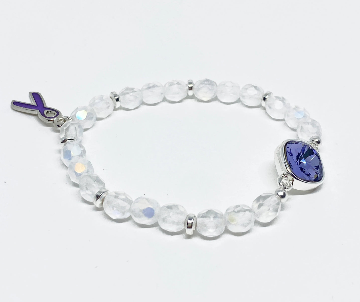 Swarovski Cushion Crystal Limited Edition Charity Beaded Bracelet in Purple Velvet for Alzheimers Awareness