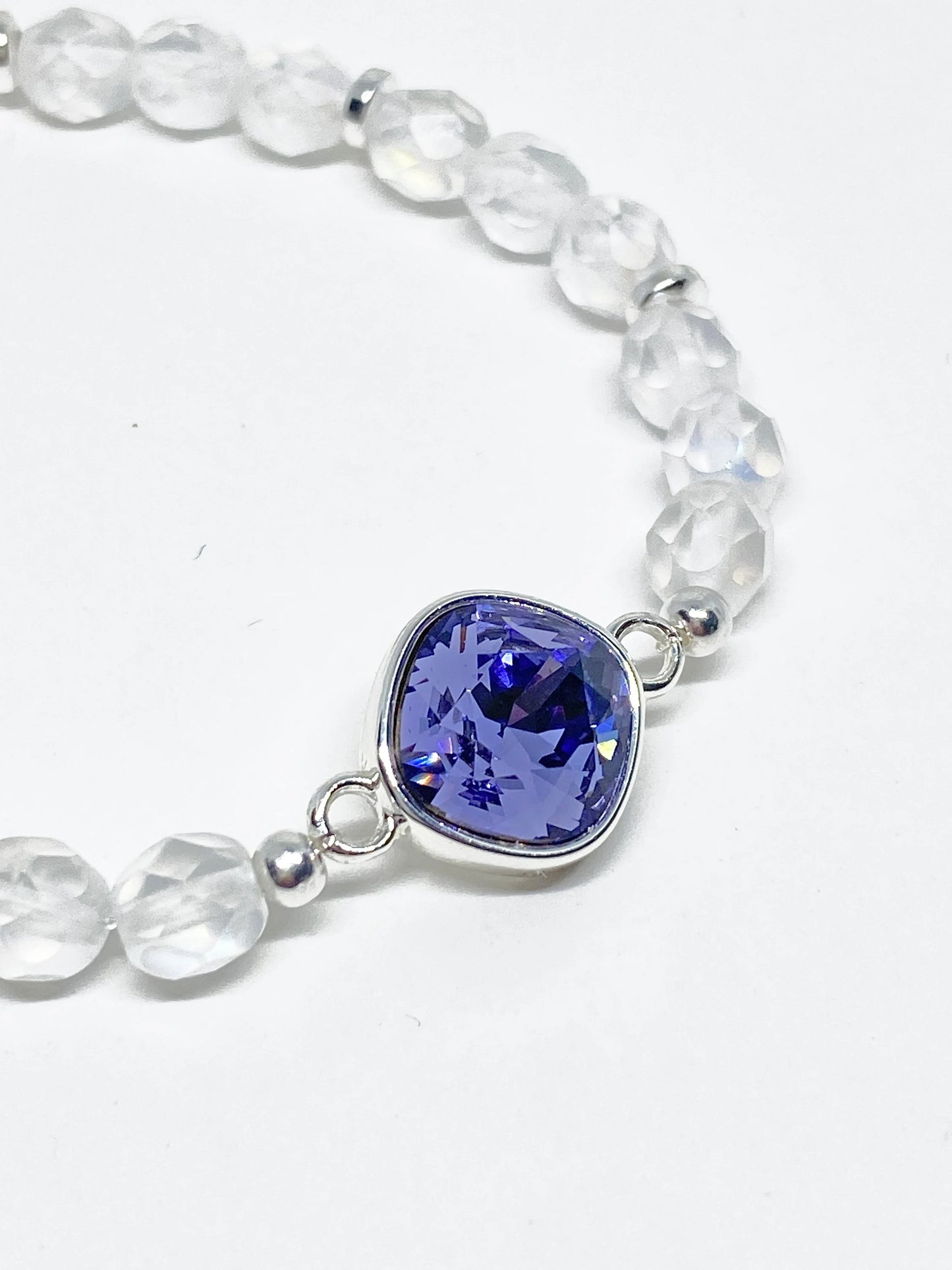 Swarovski Cushion Crystal Limited Edition Charity Beaded Bracelet in Purple Velvet for Alzheimers Awareness