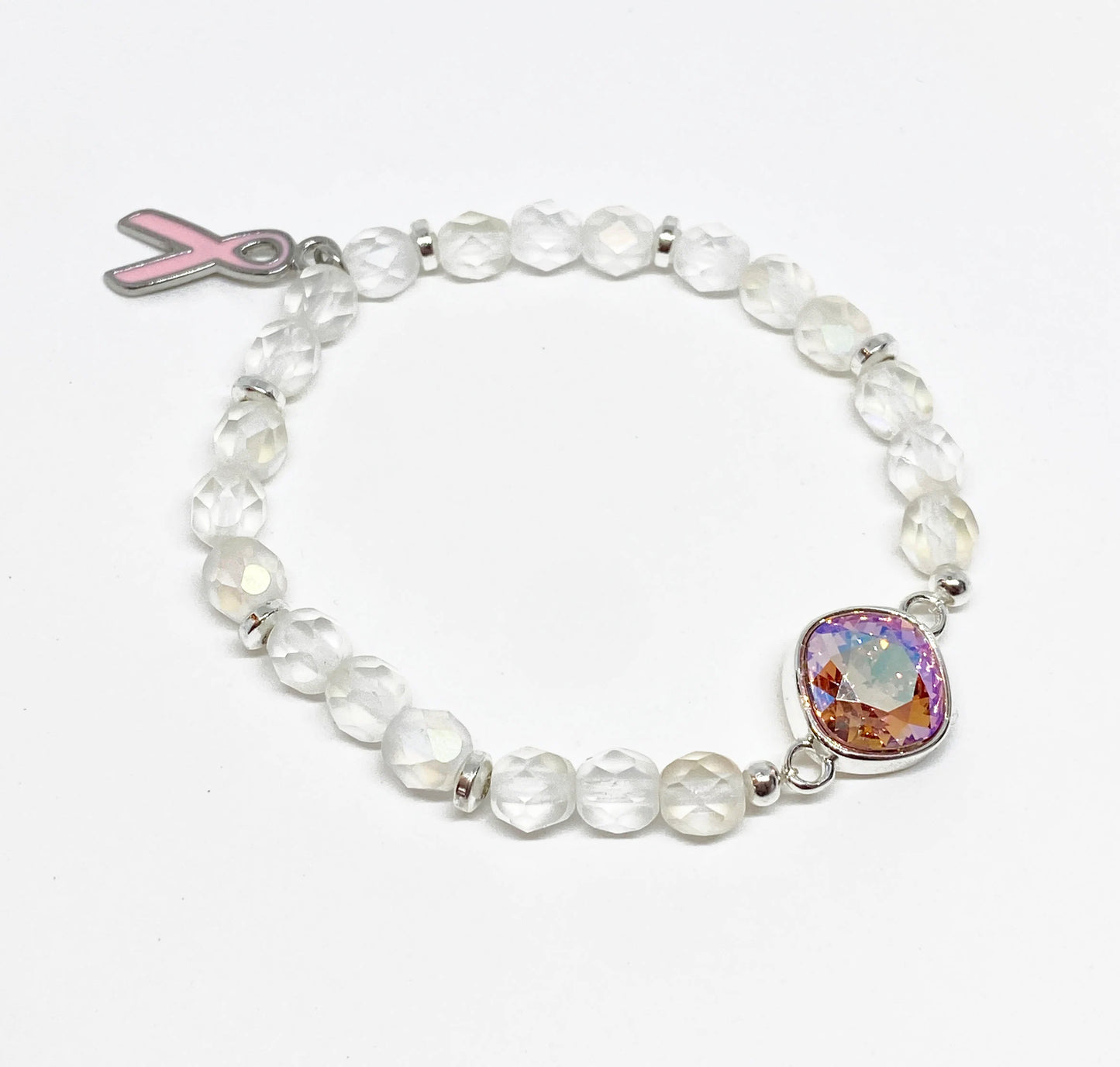 Swarovski Cushion Crystal Limited Edition Charity Beaded Bracelet in Pretty Pink Opulence for Breast Cancer Awareness