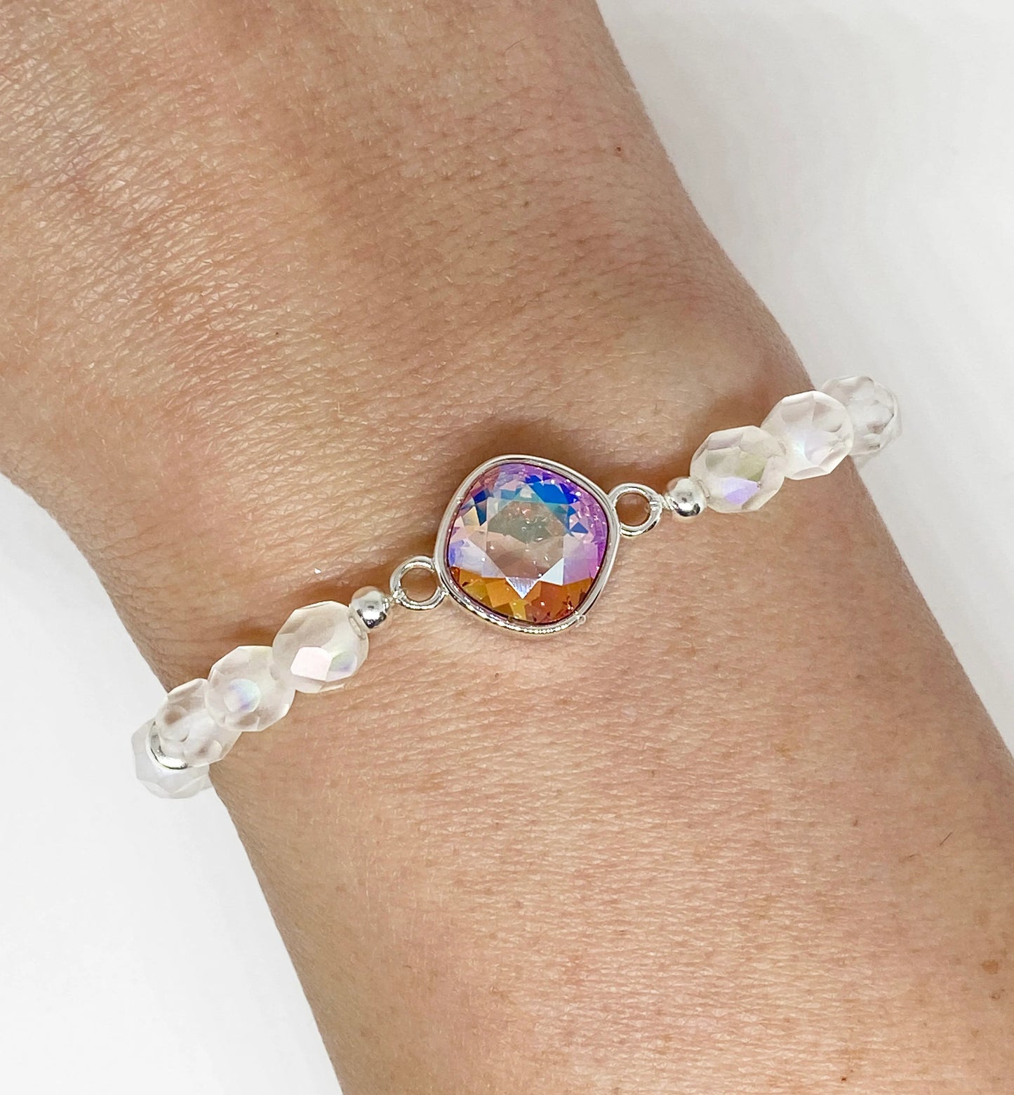 Swarovski Cushion Crystal Limited Edition Charity Beaded Bracelet in Pretty Pink Opulence for Breast Cancer Awareness