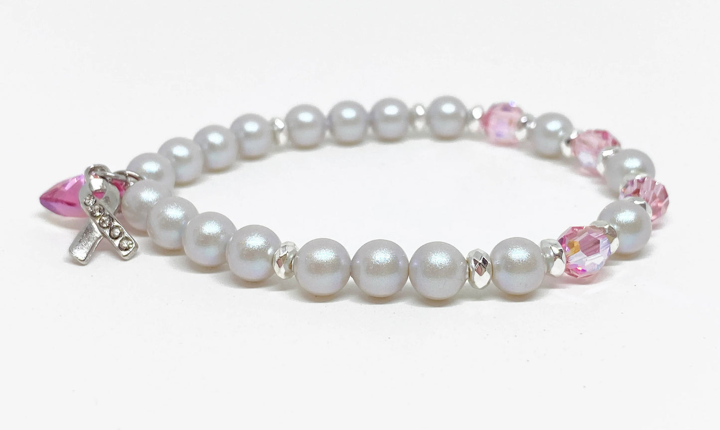 Swarovski Crystal & Pearl Limited Edition Charity Beaded Bracelet in Prettiest Pink, Supporting Breast Cancer Awareness