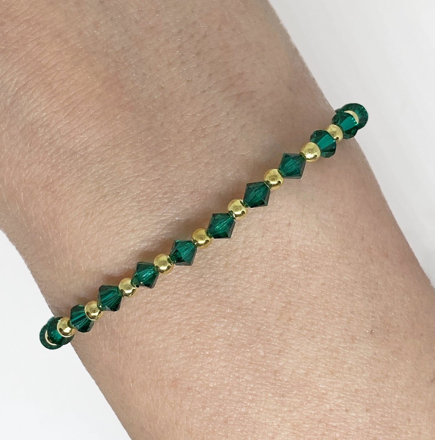 Swarovski Crystal Stretch Accent Bracelet in Emerald and Gold