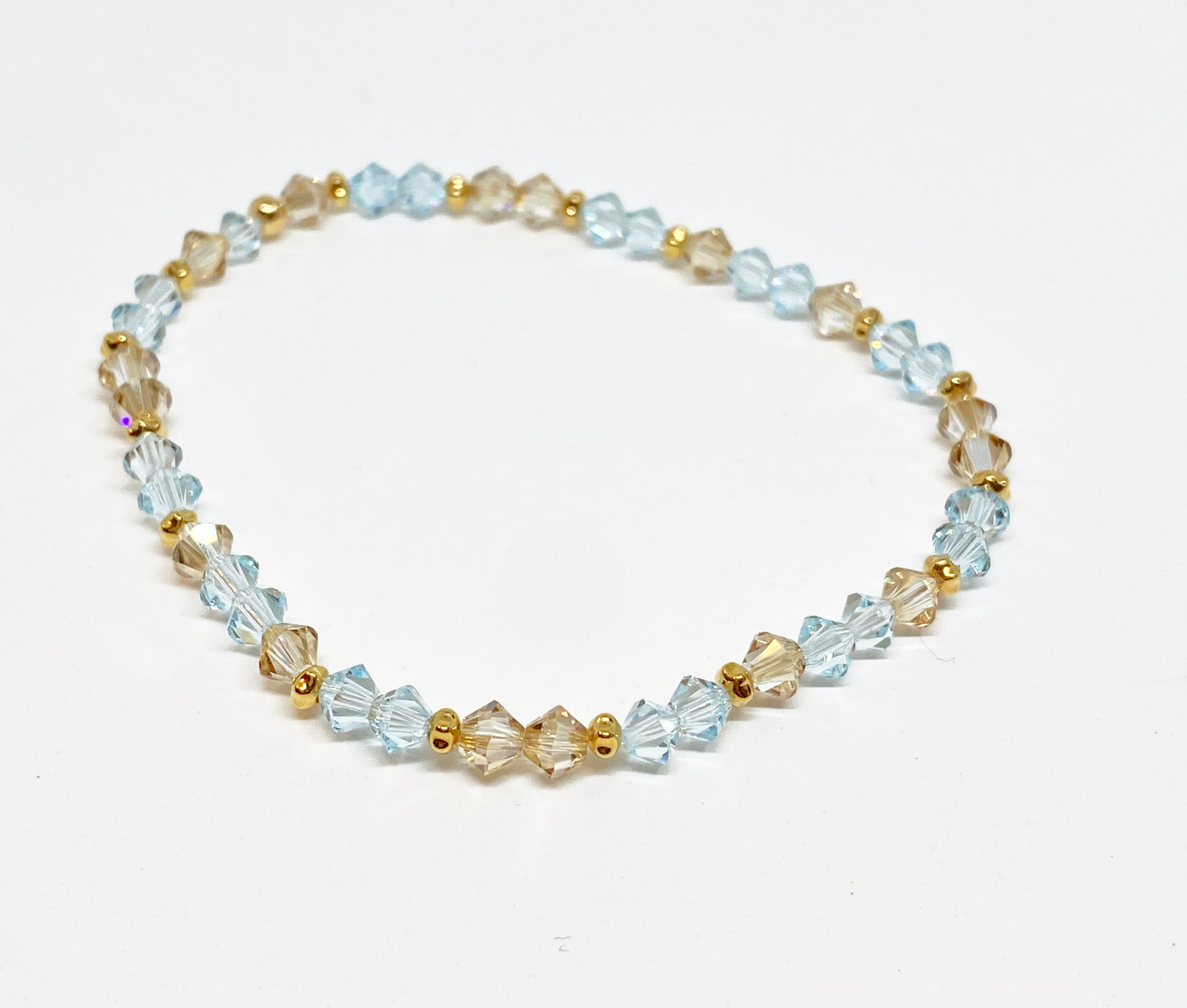 Swarovski Crystal Stretch Accent Bracelet in Surf - with Light Azore and Golden Swarovski Crystals