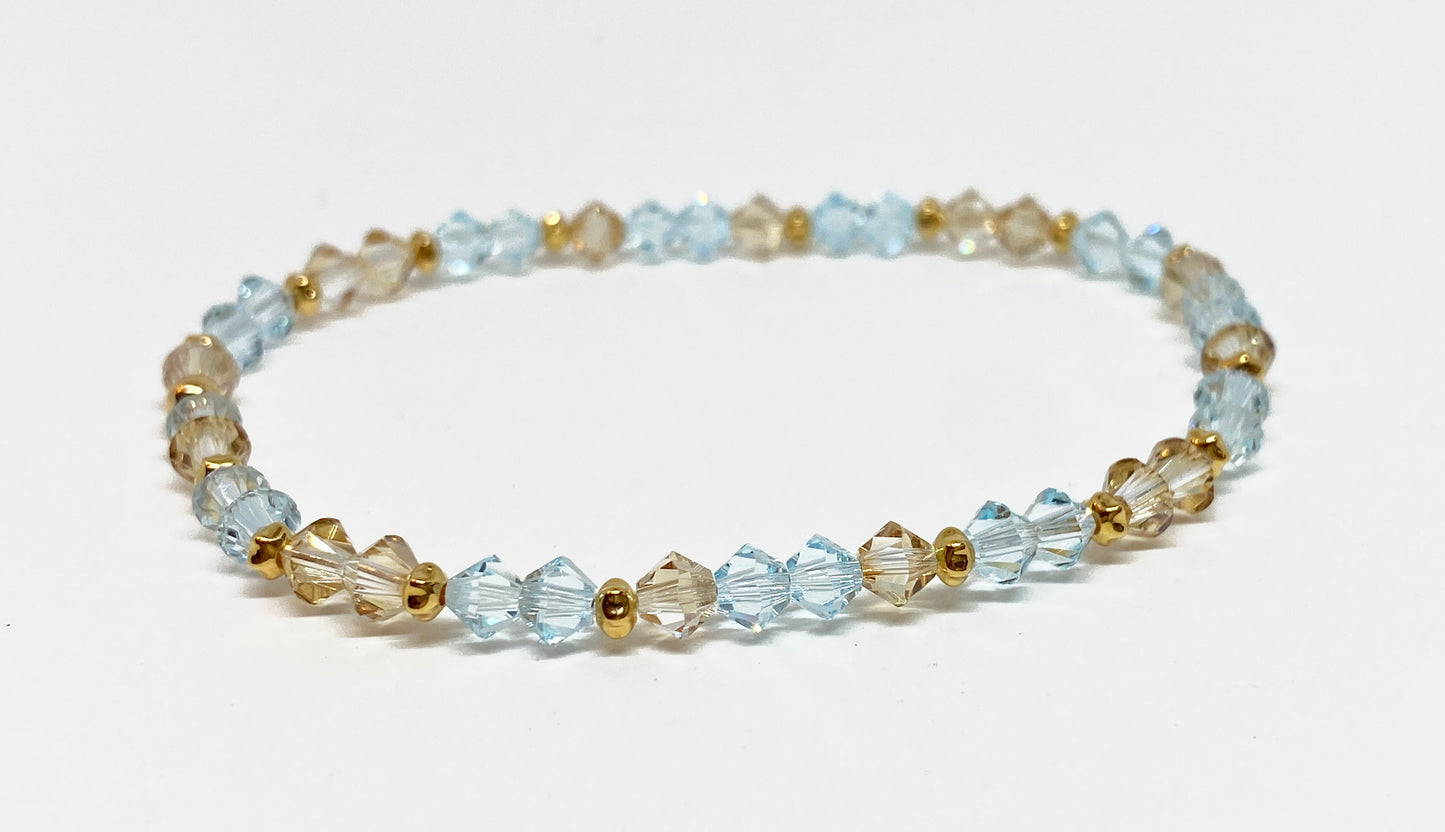 Swarovski Crystal Stretch Accent Bracelet in Surf - with Light Azore and Golden Swarovski Crystals