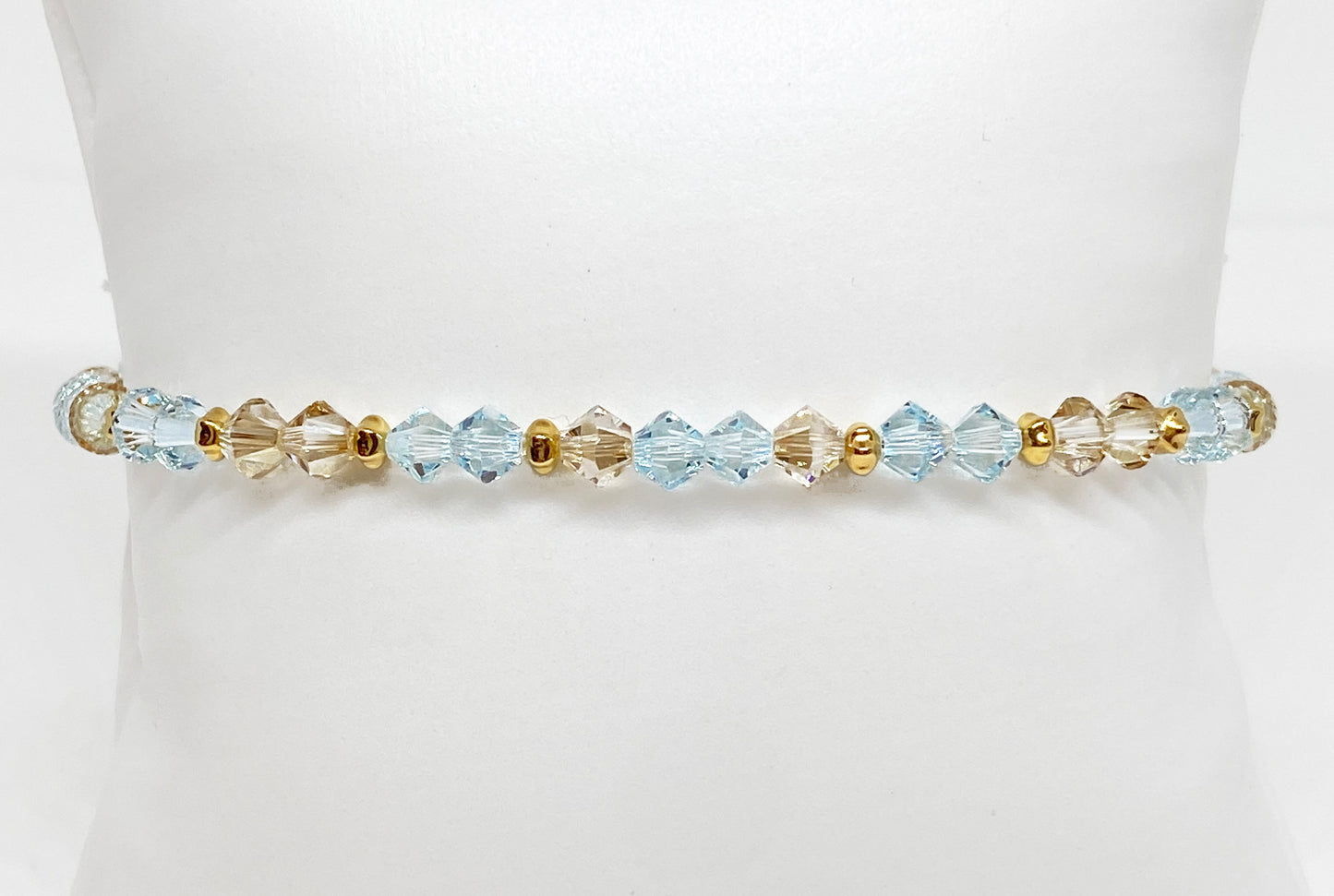 Swarovski Crystal Stretch Accent Bracelet in Surf - with Light Azore and Golden Swarovski Crystals