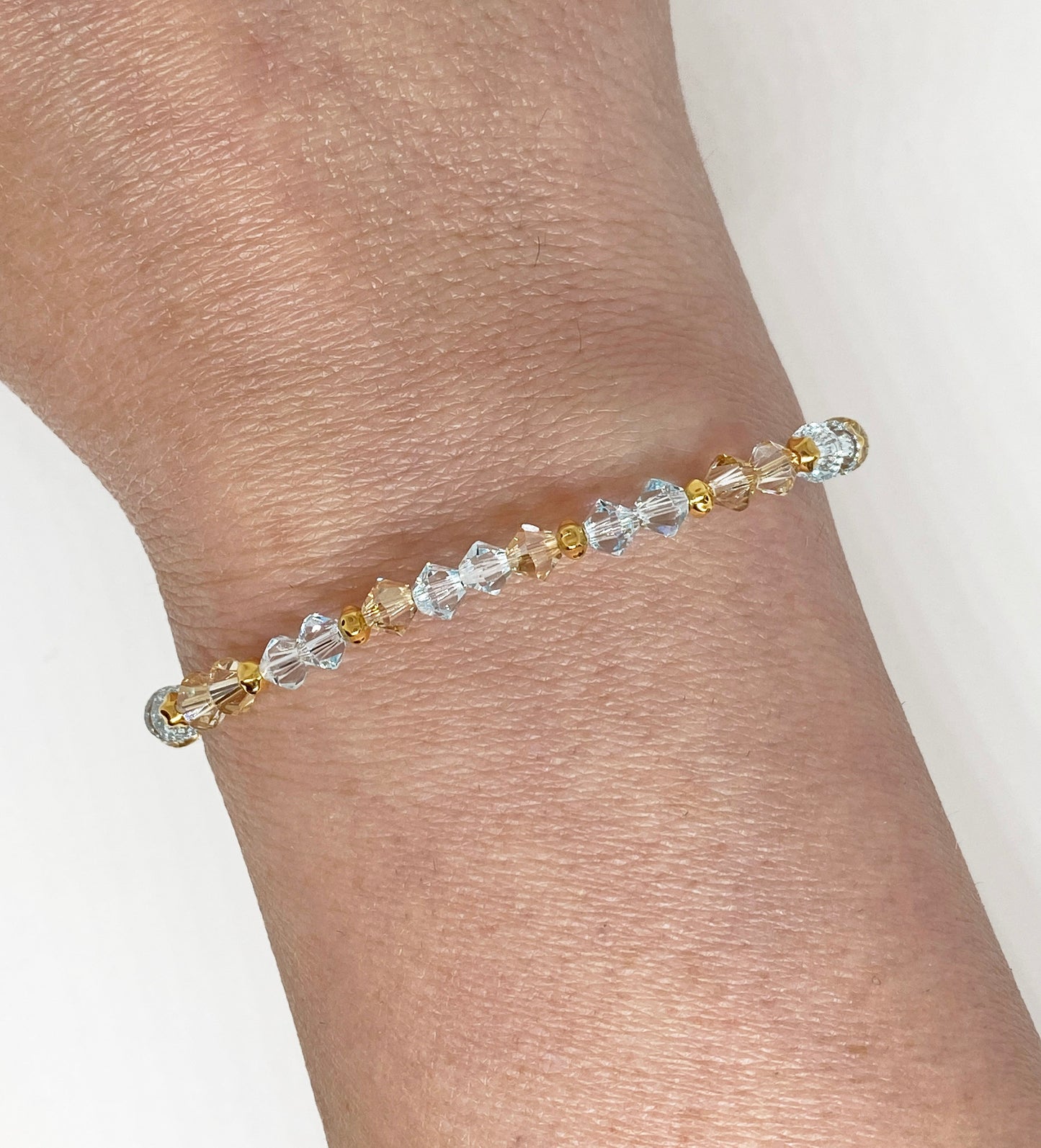 Swarovski Crystal Stretch Accent Bracelet in Surf - with Light Azore and Golden Swarovski Crystals