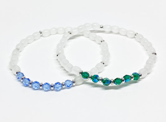 Swarovski Crystal Round Beaded Accent Bracelet in Light Sapphire or Emerald AB