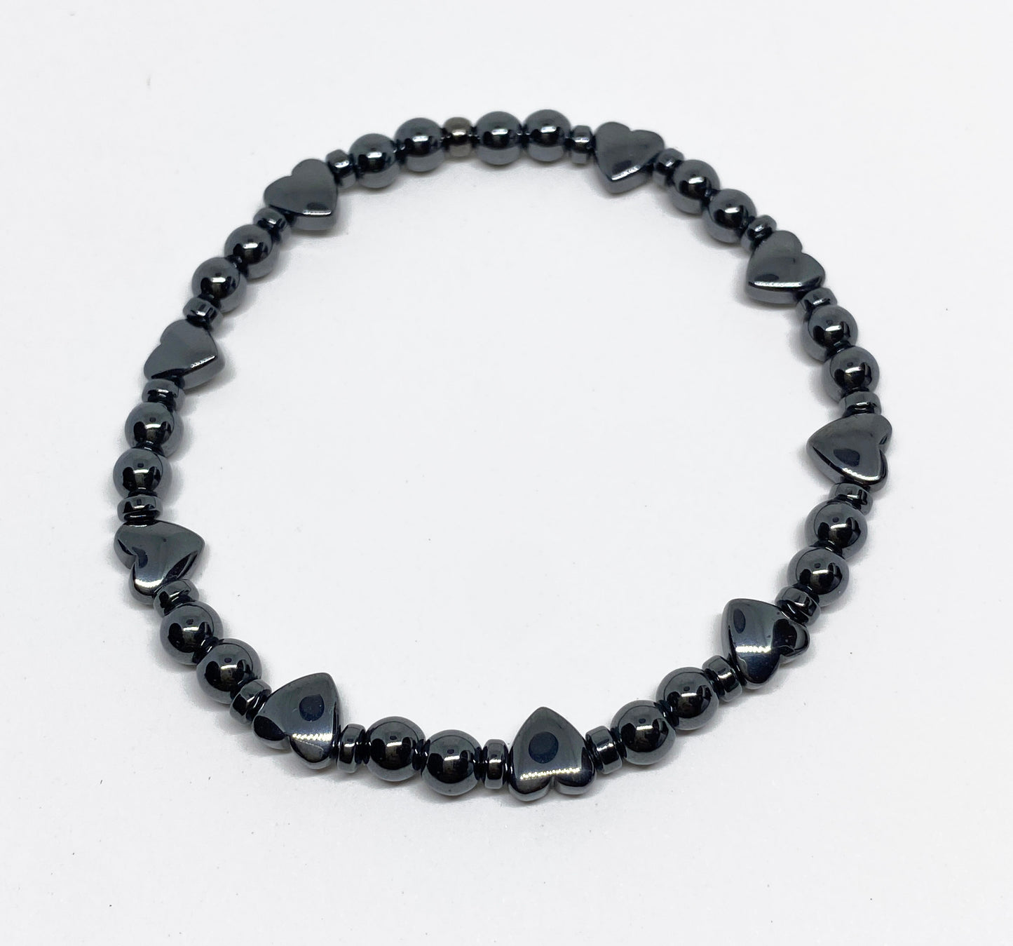 Hematite Heart and Round Bead Bracelet