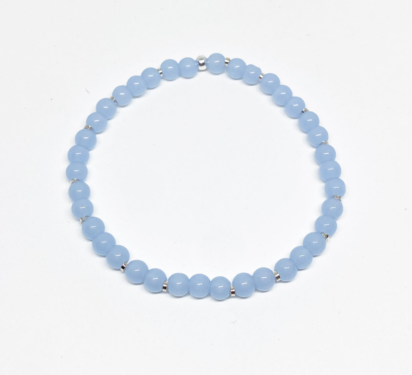 4mm Round Glass Beaded Bracelet in Light Blue with Silver Accents