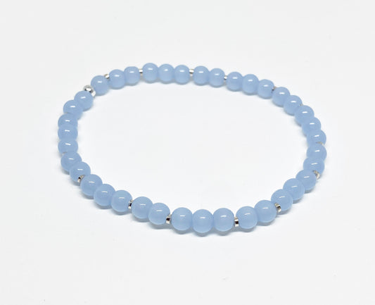 4mm Round Glass Beaded Bracelet in Light Blue with Silver Accents