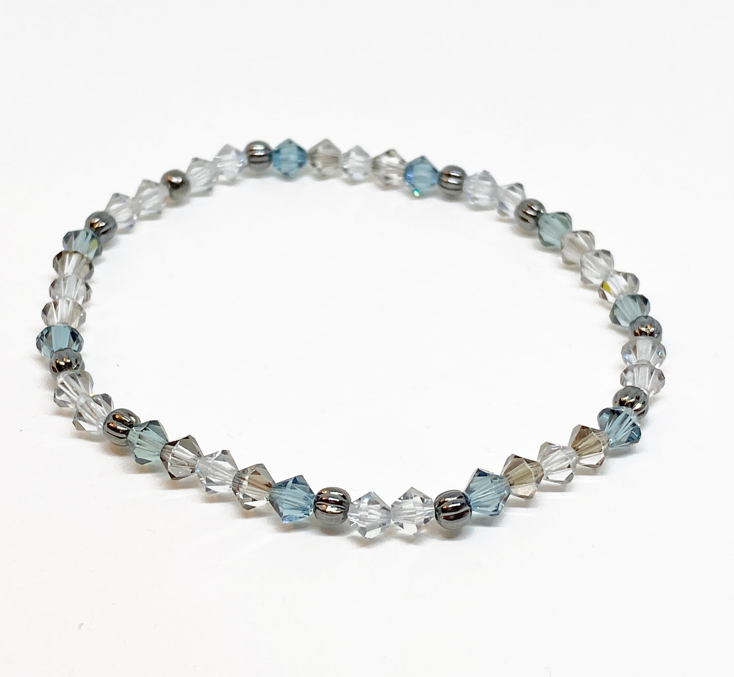 4mm Swarovski Crystal Stretch Solid Accent Bracelet in Mystic Blue