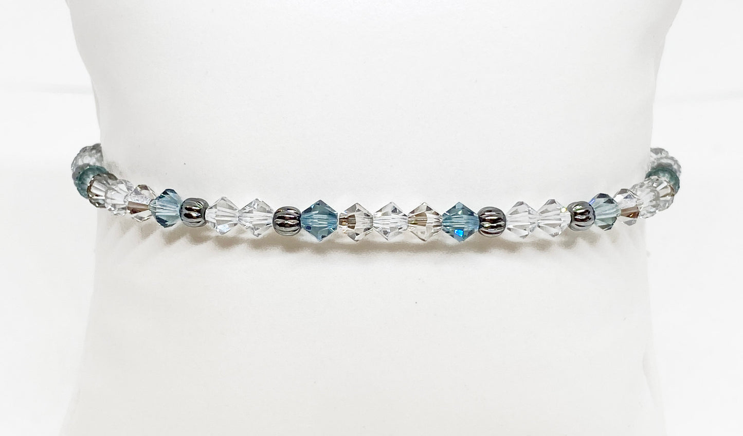 4mm Swarovski Crystal Stretch Solid Accent Bracelet in Mystic Blue