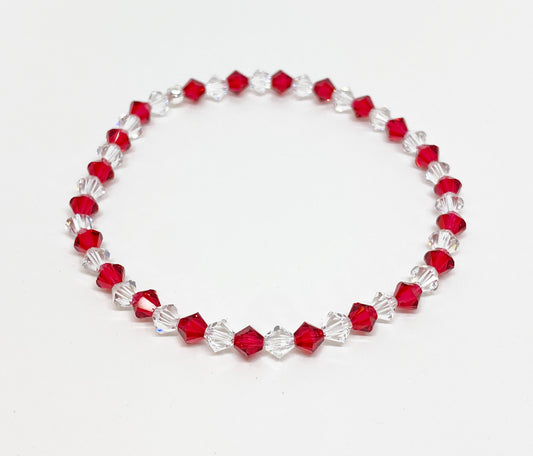 Swarovski Crystal Holiday Bracelet in Candy Cane, with Scarlet and Clear 4mm Swarovski Crystals