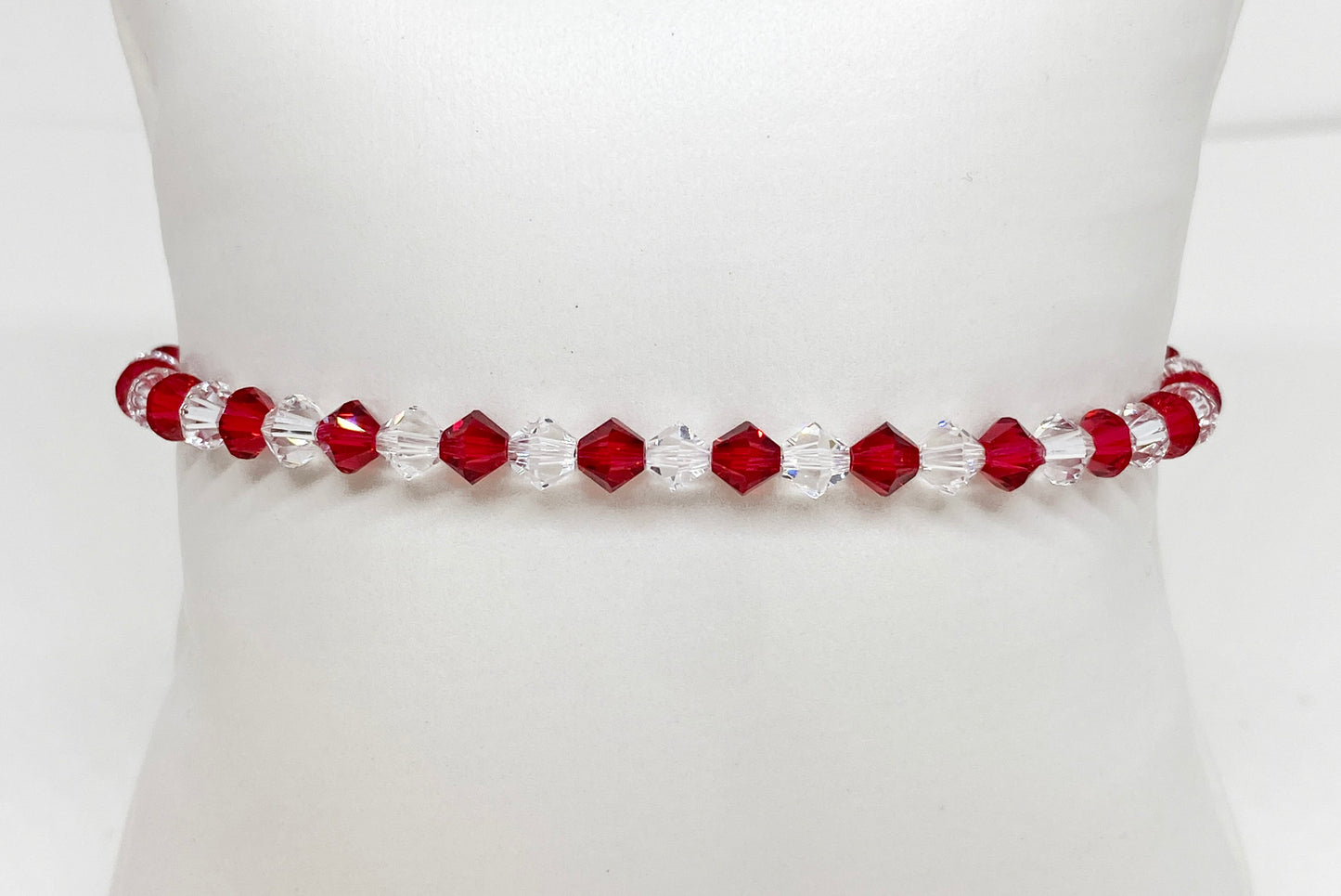 Swarovski Crystal Holiday Bracelet in Candy Cane, with Scarlet and Clear 4mm Swarovski Crystals