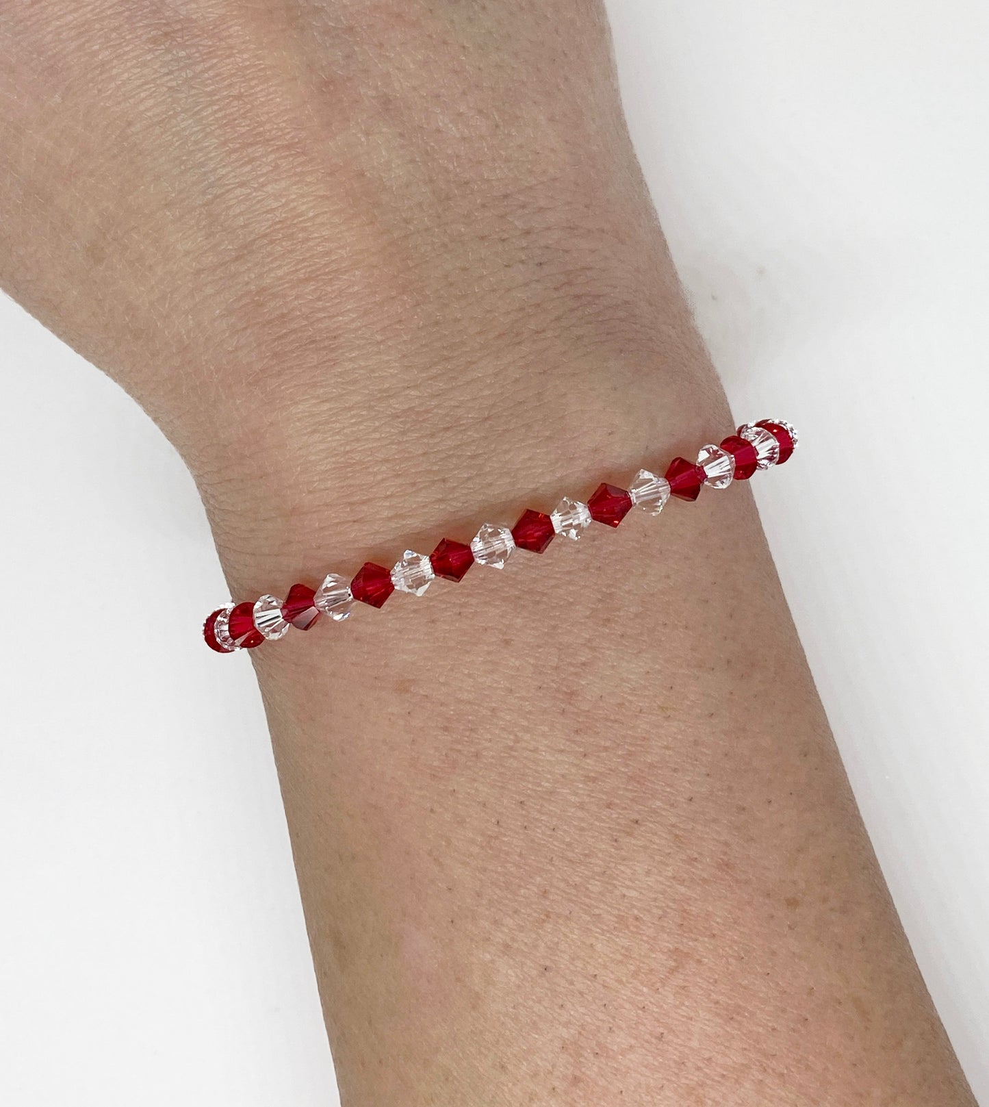 Swarovski Crystal Holiday Bracelet in Candy Cane, with Scarlet and Clear 4mm Swarovski Crystals