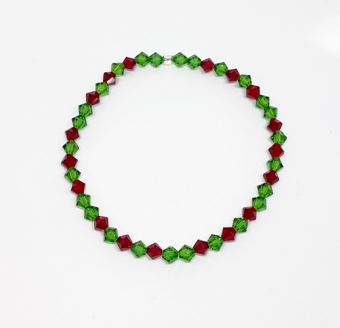 Swarovski Crystal Holiday Bracelet in Holly, with Siam Red and Fern Green 4mm Swarovski Crystals