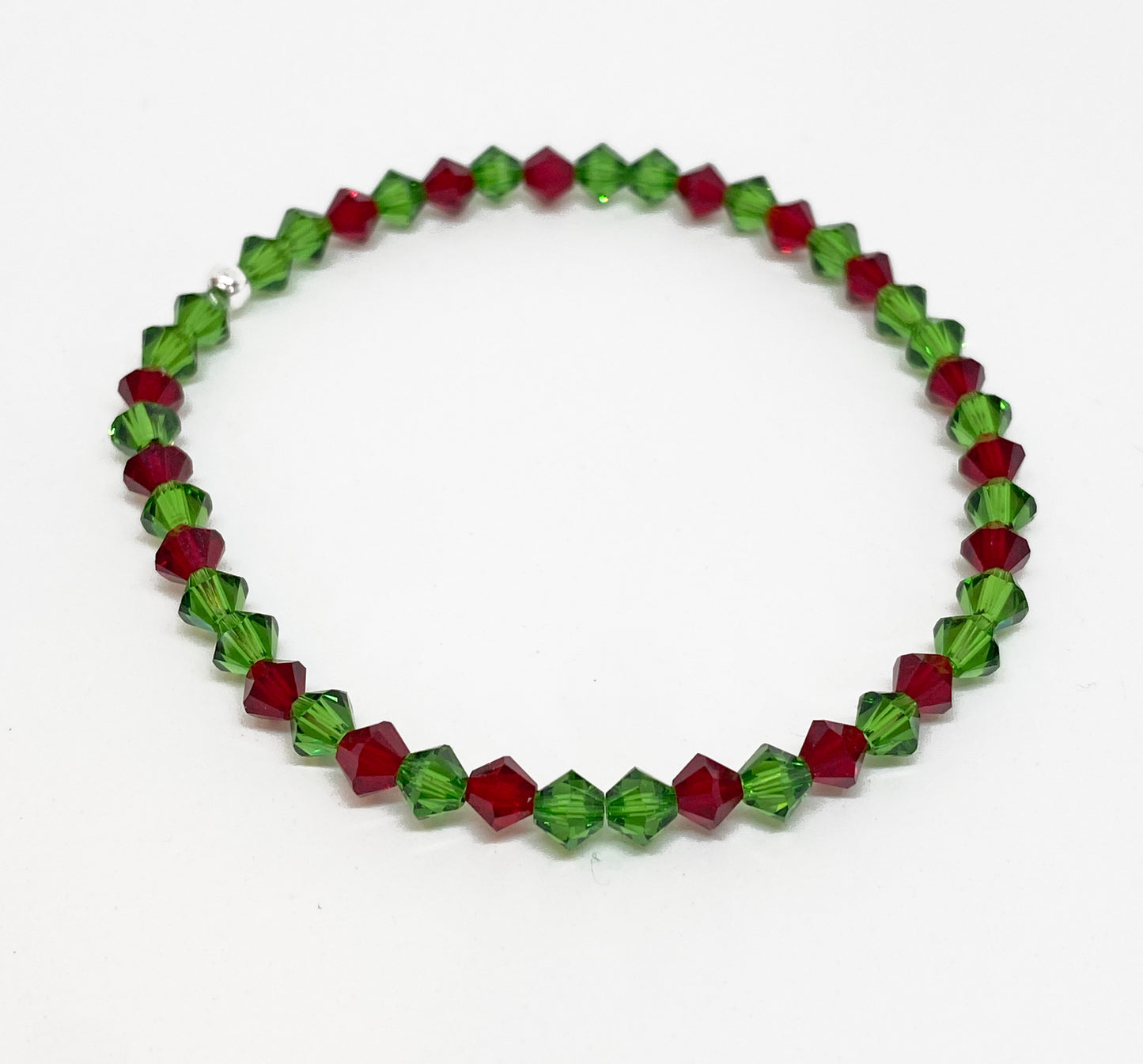 Swarovski Crystal Holiday Bracelet in Holly, with Siam Red and Fern Green 4mm Swarovski Crystals