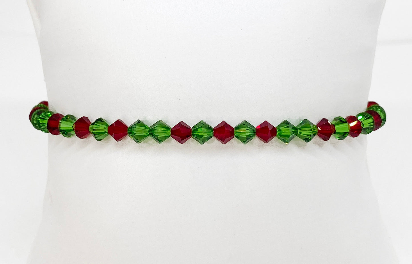 Swarovski Crystal Holiday Bracelet in Holly, with Siam Red and Fern Green 4mm Swarovski Crystals