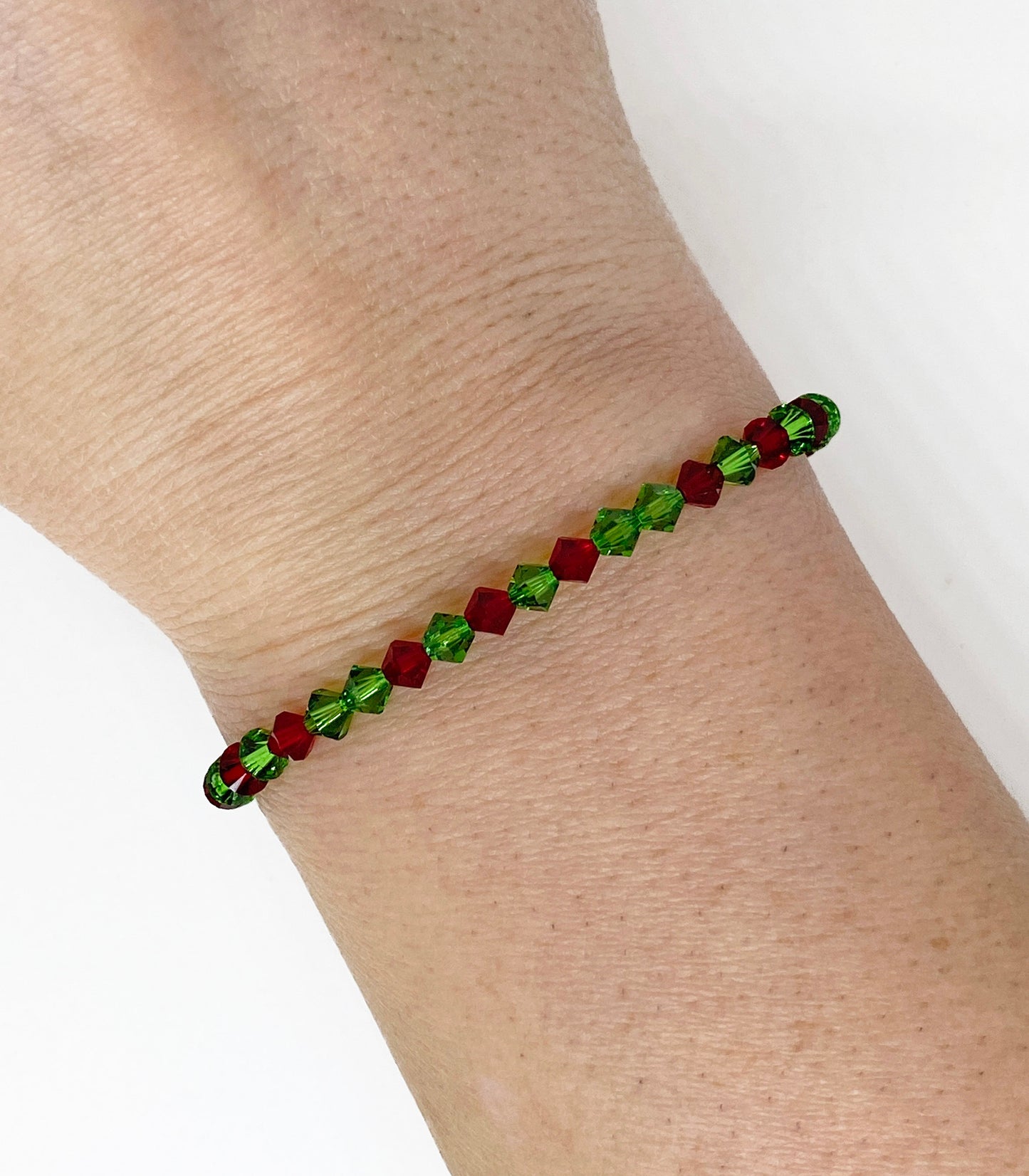 Swarovski Crystal Holiday Bracelet in Holly, with Siam Red and Fern Green 4mm Swarovski Crystals