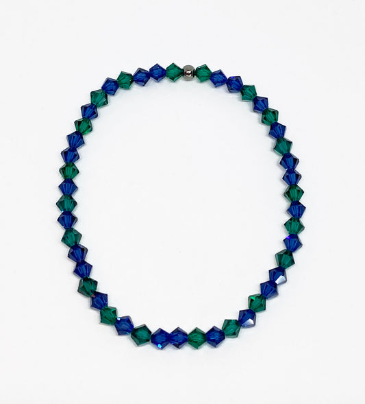 Swarovski Crystal Stretch Accent Bracelet in Luxe, with Dark Sapphire and Emerald Swarovski Crystals