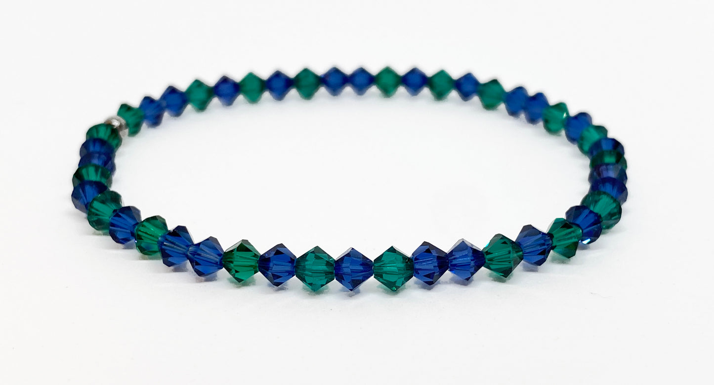 Swarovski Crystal Stretch Accent Bracelet in Luxe, with Dark Sapphire and Emerald Swarovski Crystals