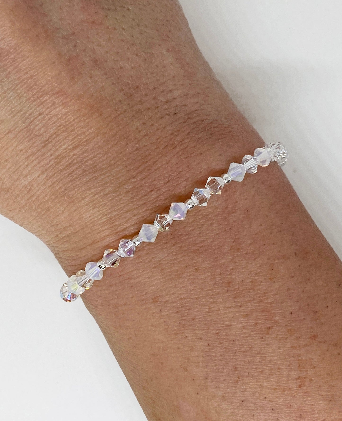 Swarovski Crystal Stretch Accent Bracelet in Snowflake Sparkle, with White Opal and Clear Swarovski Crystals