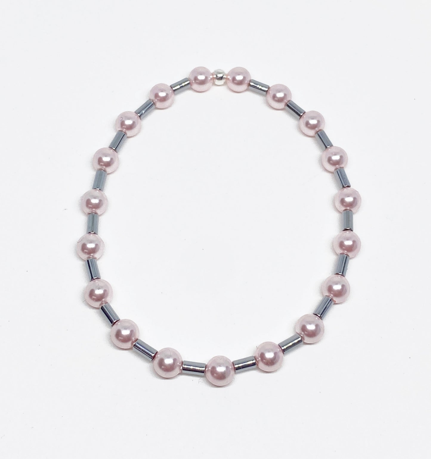 5mm Swarovski Pearl Beaded Bracelet in Rosaline and Silver, Perfect for Valentine's Day