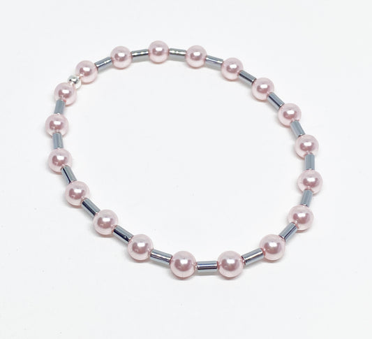 5mm Swarovski Pearl Beaded Bracelet in Rosaline and Silver, Perfect for Valentine's Day