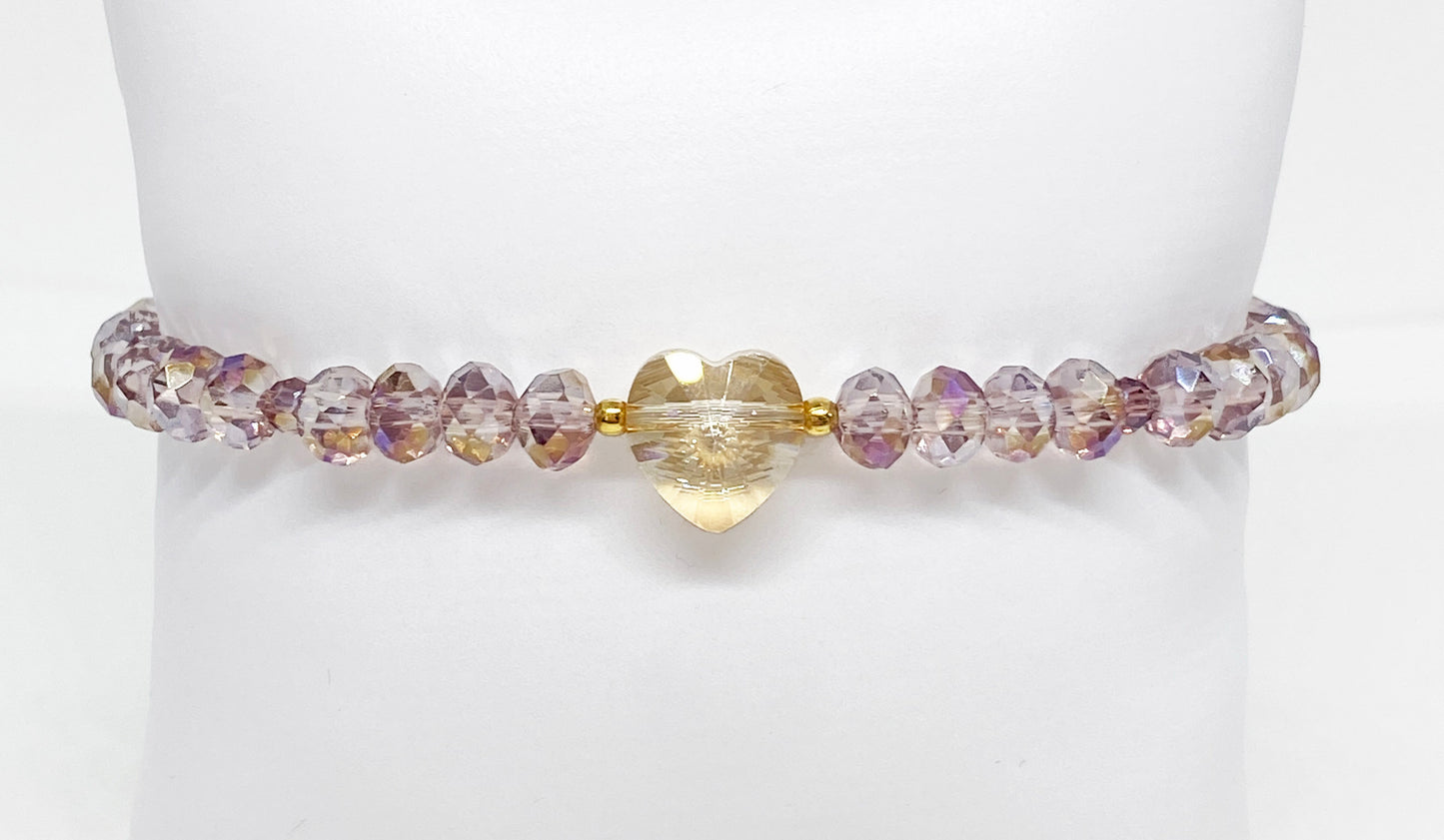 Swarovski Crystal Heart Bracelet in Golden and Purple, Perfect for Valentine's Day!