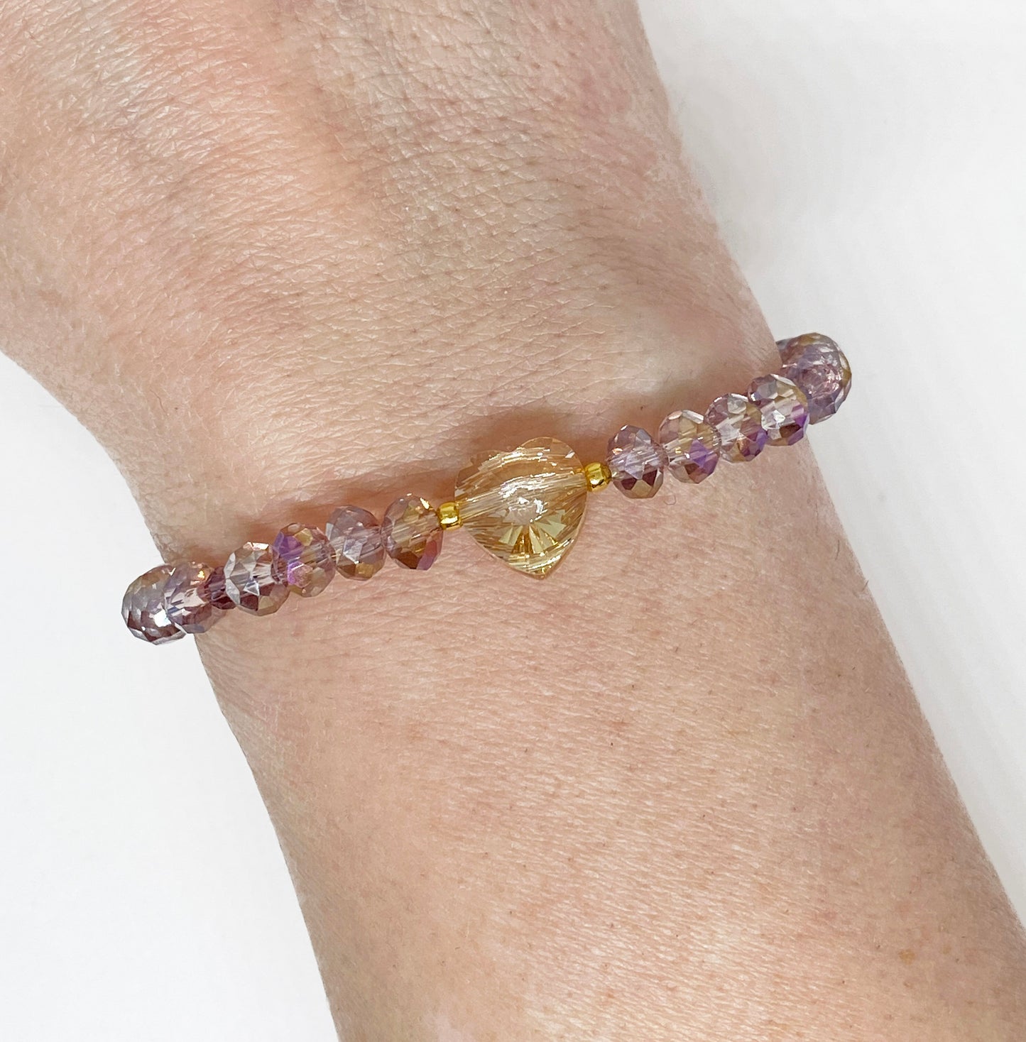 Swarovski Crystal Heart Bracelet in Golden and Purple, Perfect for Valentine's Day!