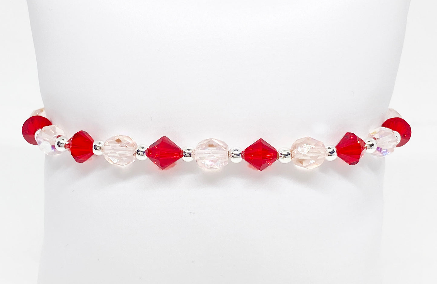 Swarovski Crystal Bracelet in Endless Love, with Light Siam Red Swarovski Crystals. Perfect for Valentine's Day!