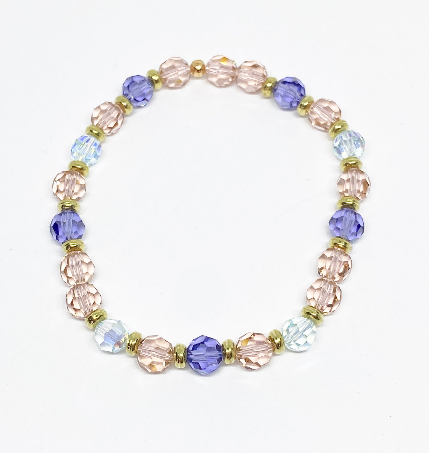 Swarovski Crystal Bracelet in Lovstruck, with Rose, Purple, and Lt Blue Round Swarovski Crystals. Perfect for Valentine's Day!