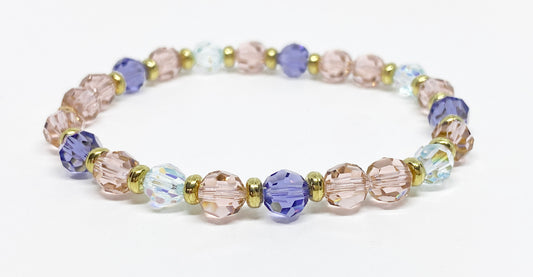 Swarovski Crystal Bracelet in Lovstruck, with Rose, Purple, and Lt Blue Round Swarovski Crystals. Perfect for Valentine's Day!