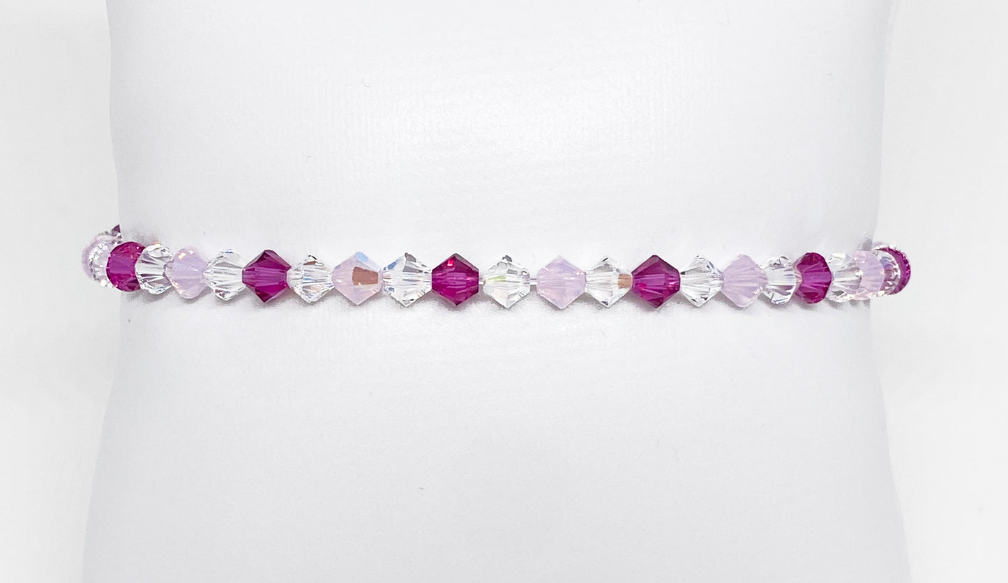 Swarovski Crystal Bracelet in Lover - with Rose Water Opal and Fuchsia Pink Swarovski Crystals