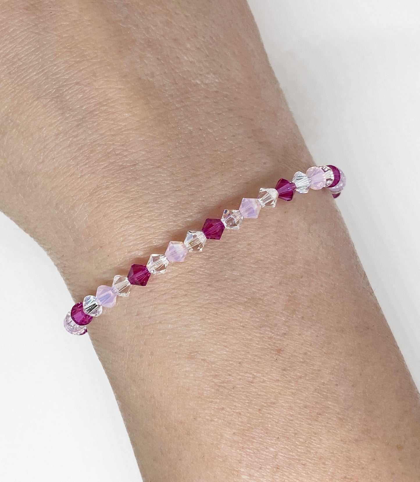 Swarovski Crystal Bracelet in Lover - with Rose Water Opal and Fuchsia Pink Swarovski Crystals