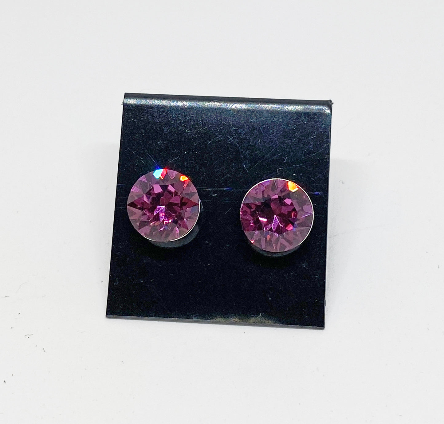 8mm Swarovski Crystal Stud Earrings in Dark Rose, set in Sterling Silver