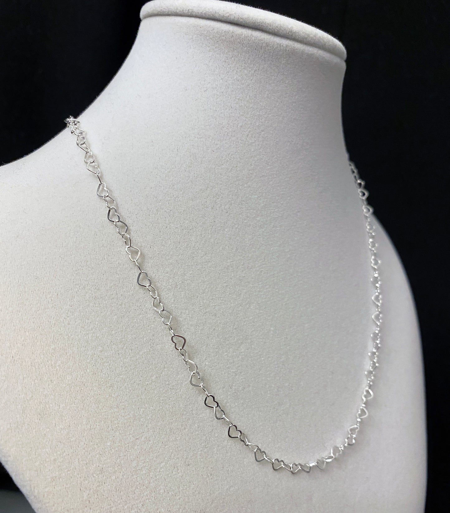 Dainty Mini Heart Link Necklace in Sterling Silver