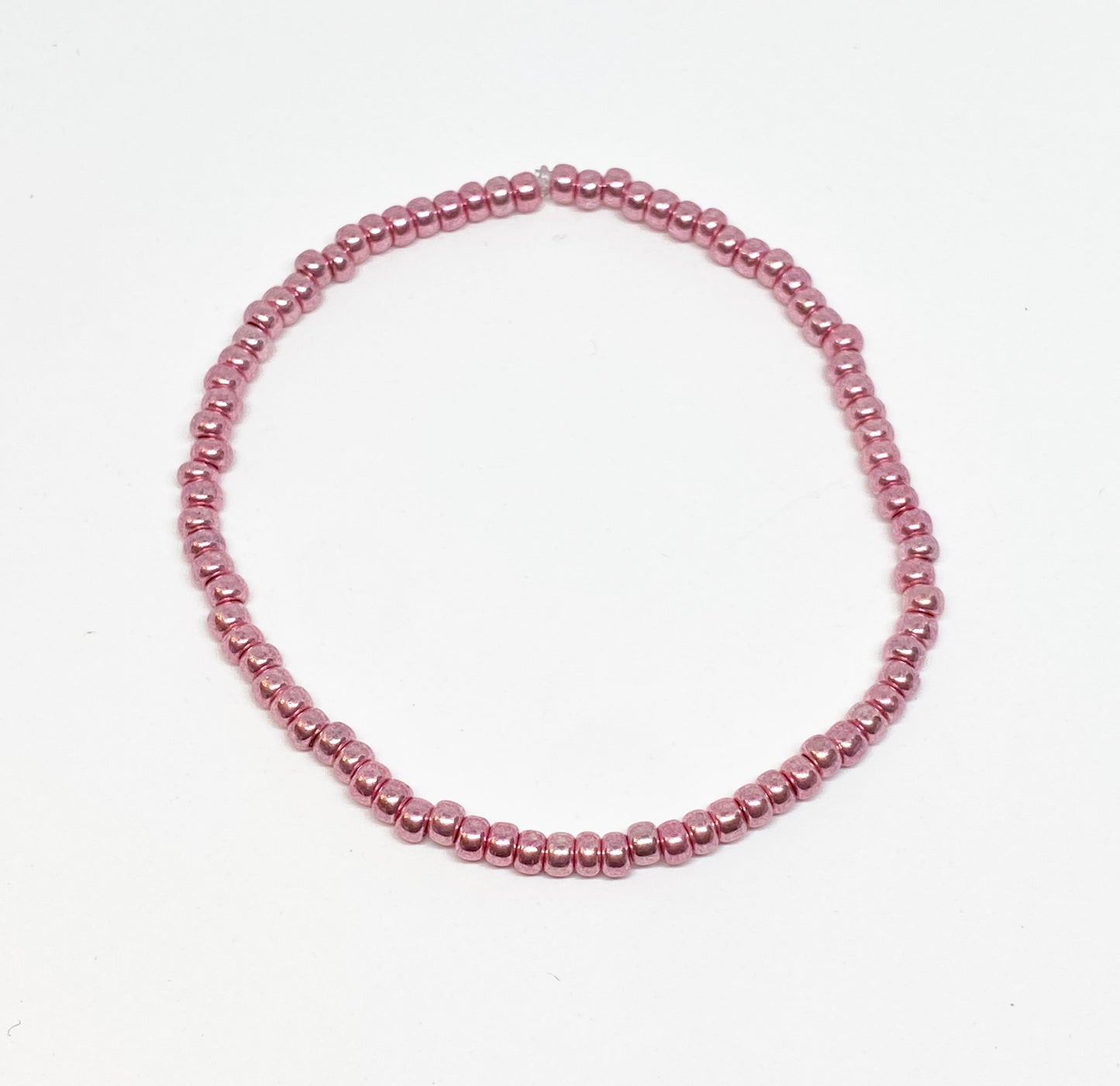 Dainty Glass Metallic Blush Pink Seed Bead Bracelet