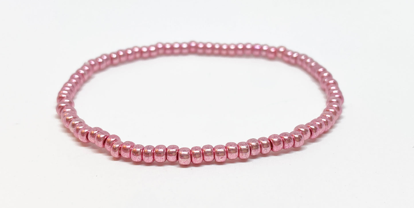 Dainty Glass Metallic Blush Pink Seed Bead Bracelet