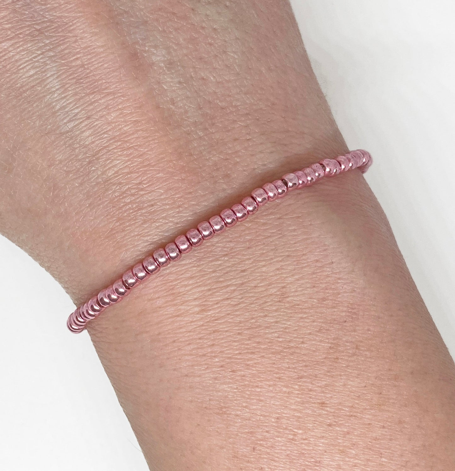 Dainty Glass Metallic Blush Pink Seed Bead Bracelet