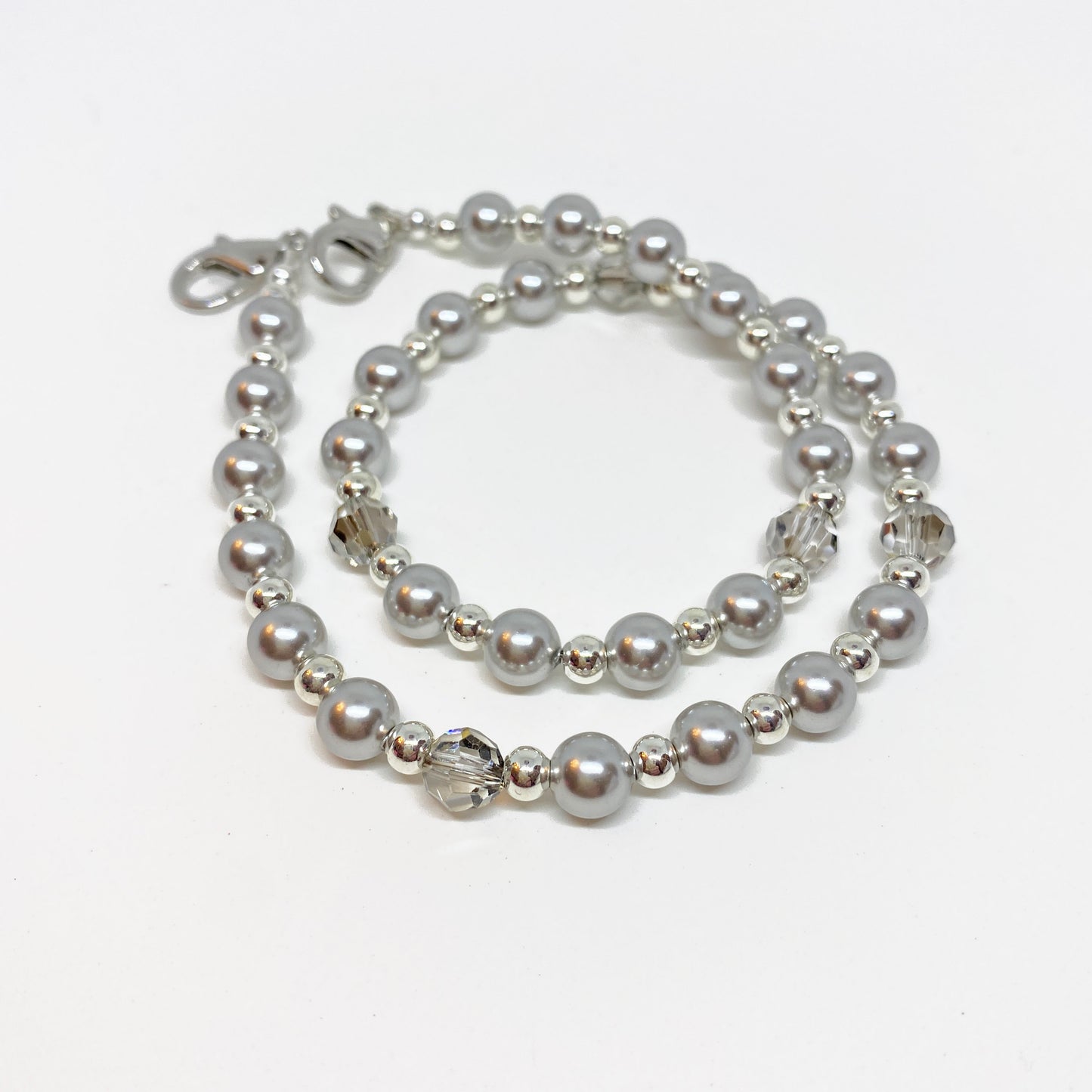 Swarovski Crystal and Pearl Phone Strap in Light Gray