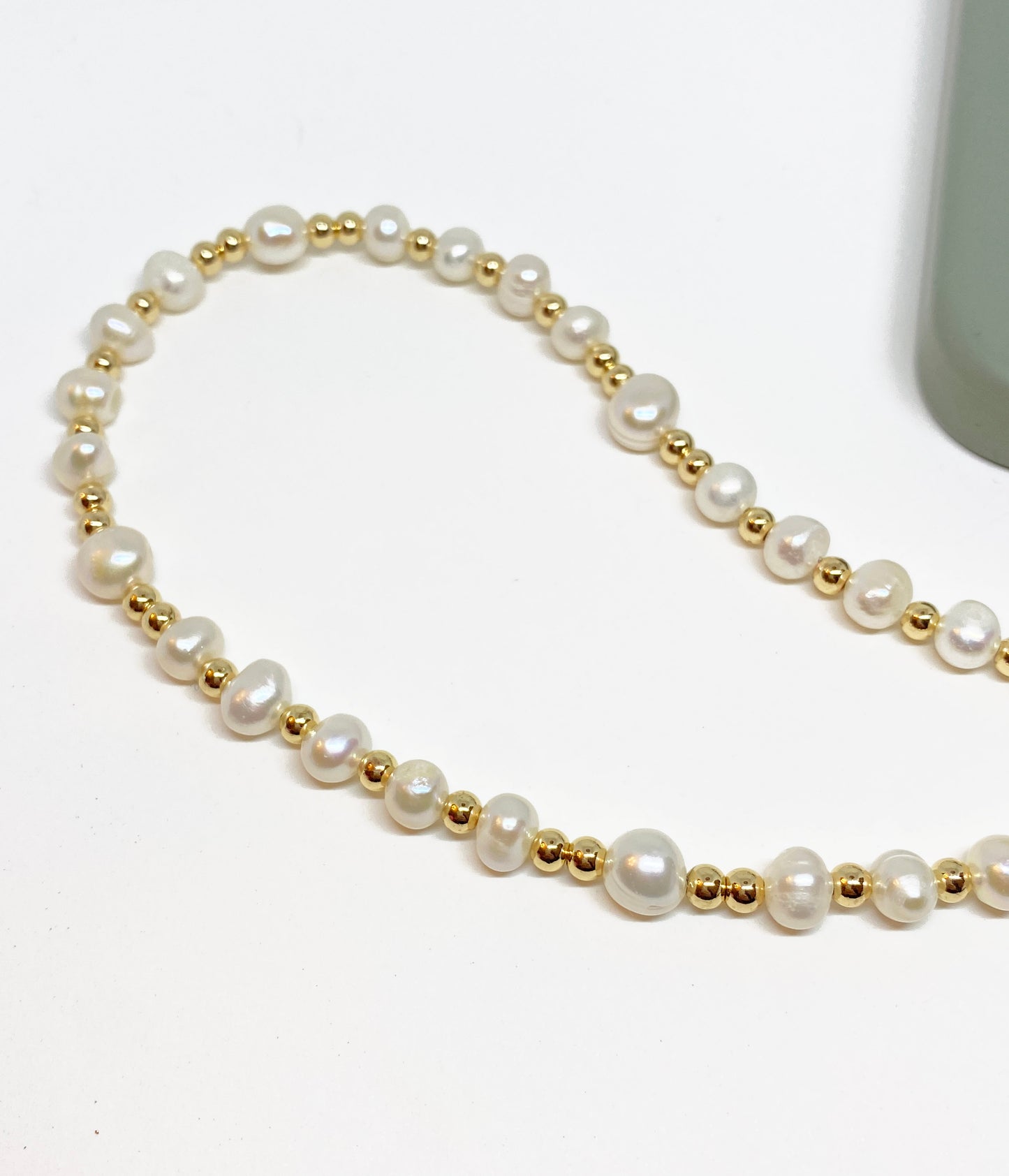 Cultured Freshwater Pearl and Gold Bead Phone Strap