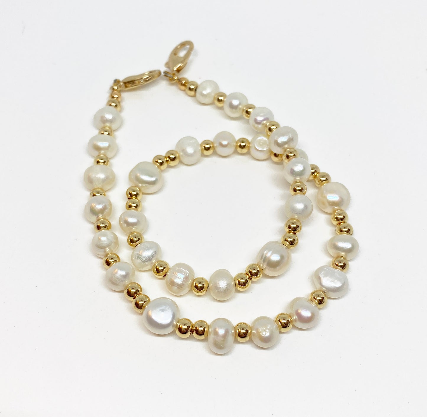 Cultured Freshwater Pearl and Gold Bead Phone Strap