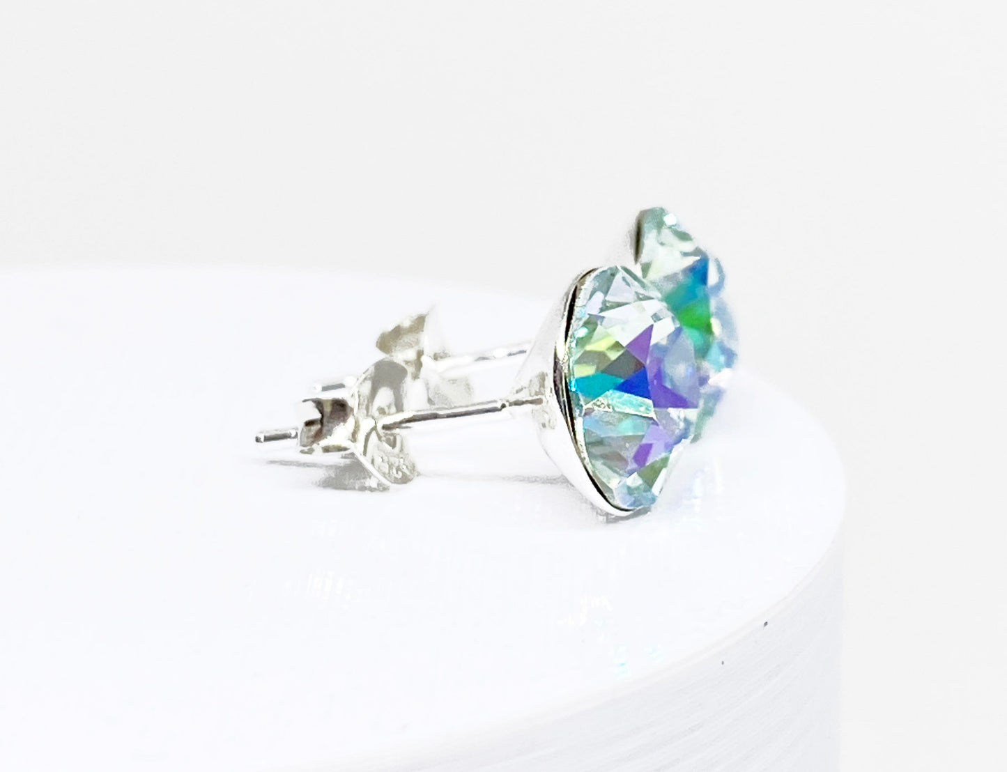 8mm Swarovski Crystal Stud Earrings in Light Azore Glacier Blue, set in Sterling Silver