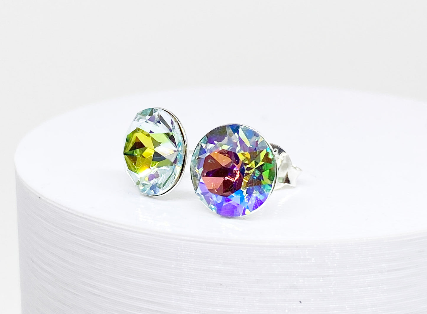 8mm Swarovski Crystal Stud Earrings in Light Azore Glacier Blue, set in Sterling Silver
