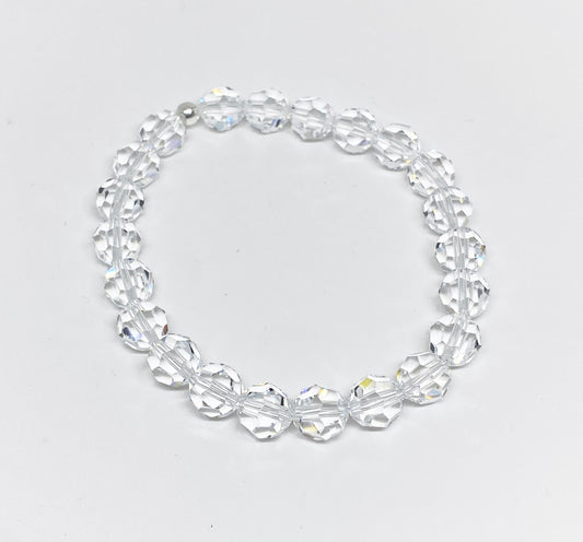 8mm Swarovski Round Crystal Stretch Solid Bracelet in Crystal Clear