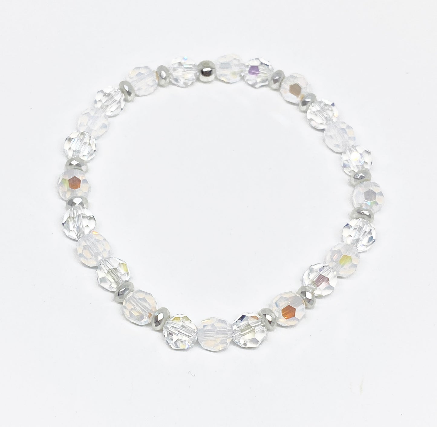 Swarovski 6mm Round Crystal Holiday Bracelet in Snowfall, with Crystal and White Opal Shimmer Crystals
